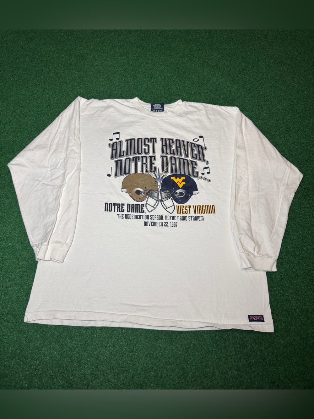 Notre Dame Football Vintage T Shirt Long Sleeve XL Jansport Almost Heaven